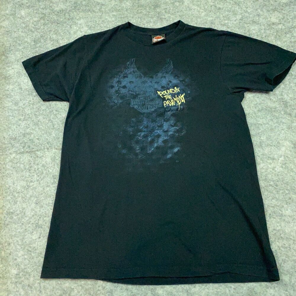 Harley Davidson Shirt Mens Large Black Pounding the Pavement Pullover